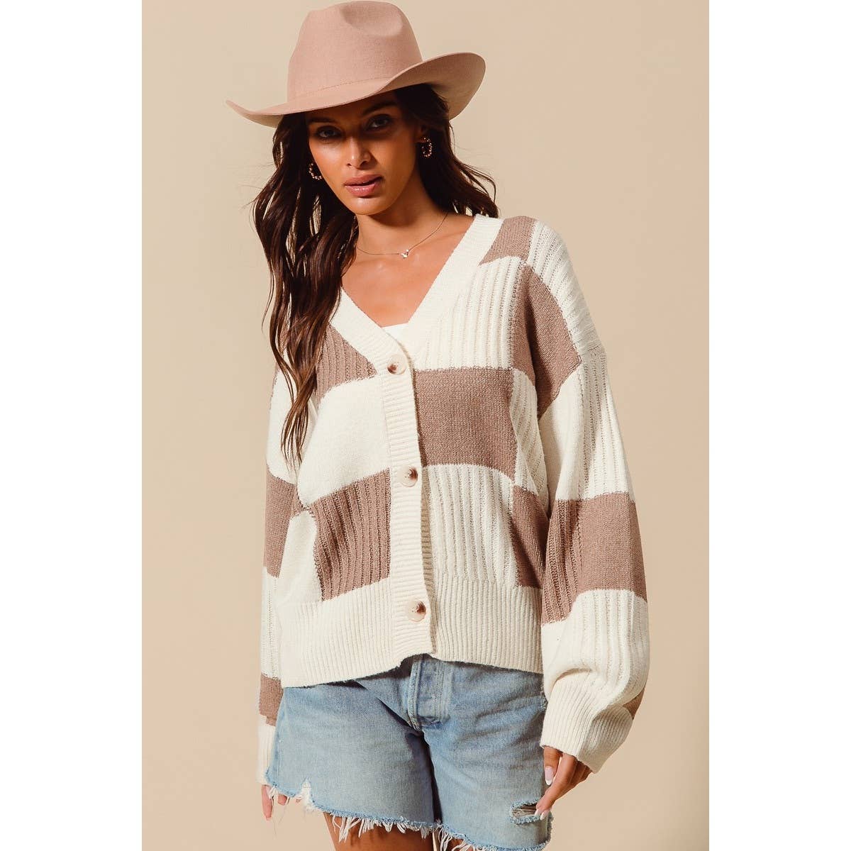 Checkered Button Cardigan