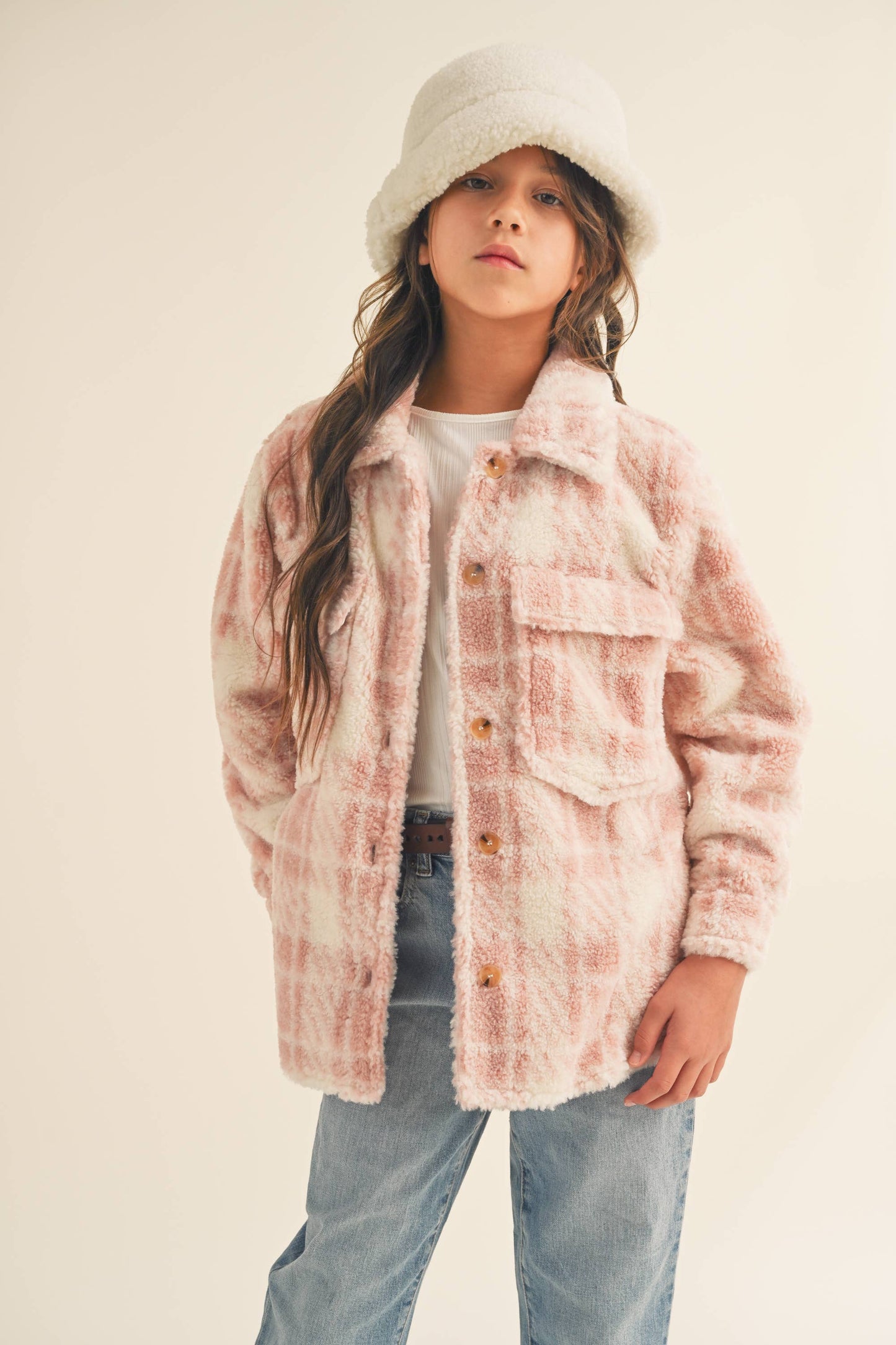 TWEEN KIDS GIRLS DOUBLE POCKET PLAID SHACKET (7-14)