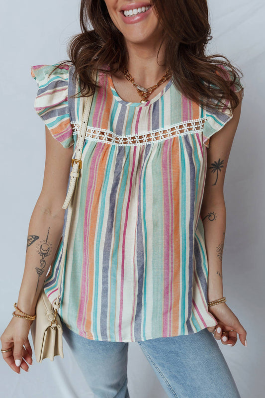 Flutter Sleeve Striped Blouse