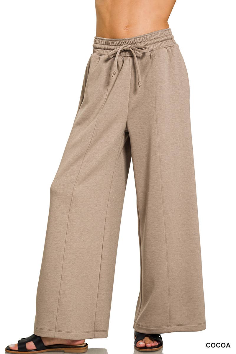Scuba Drawstring Wide Leg Pants w/ Pockets