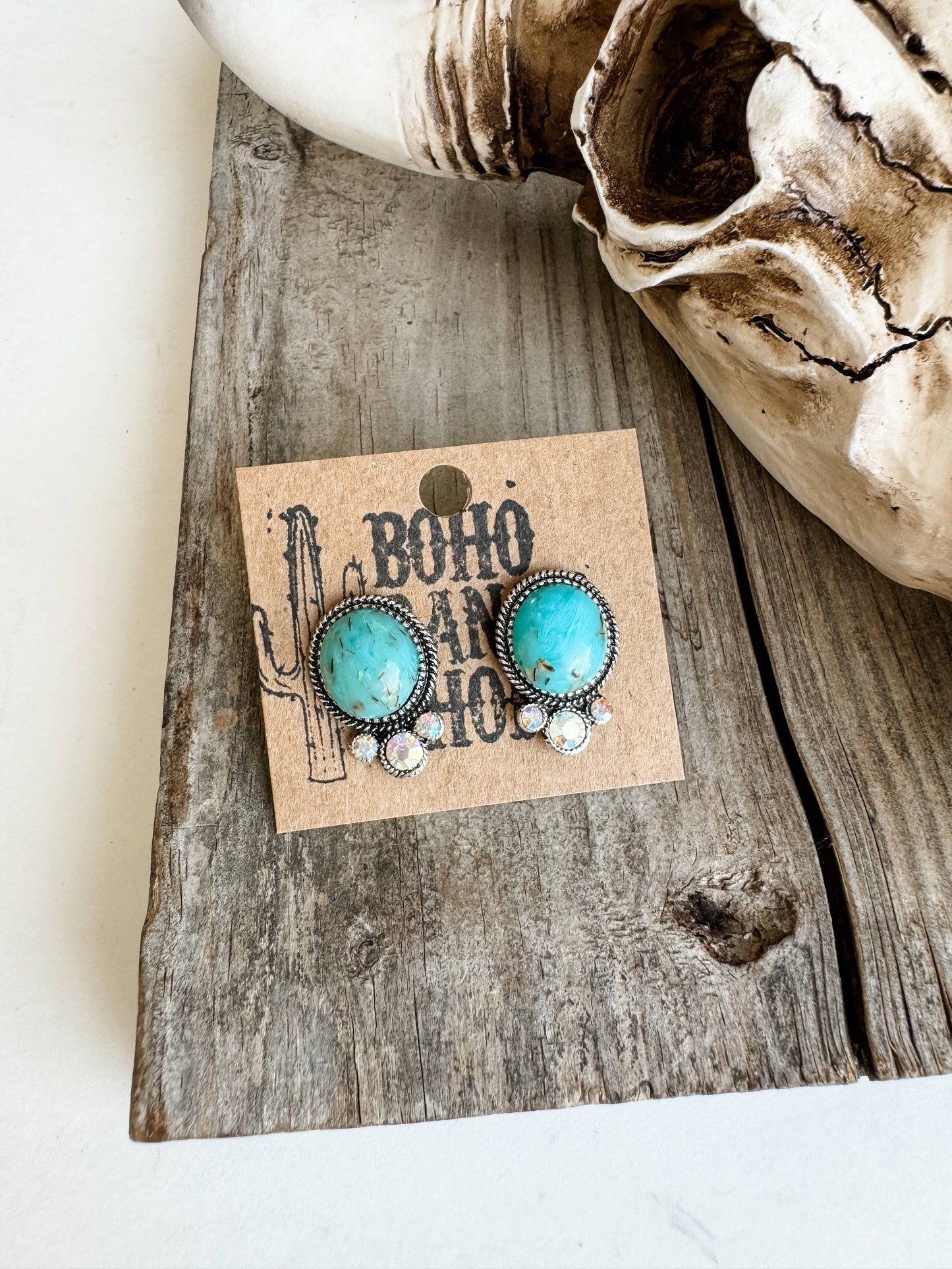 Western Oval Stone Stud Earrings