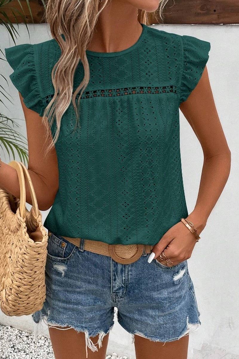 LACE RUFFLE SHORT SLEEVE BLOUSE