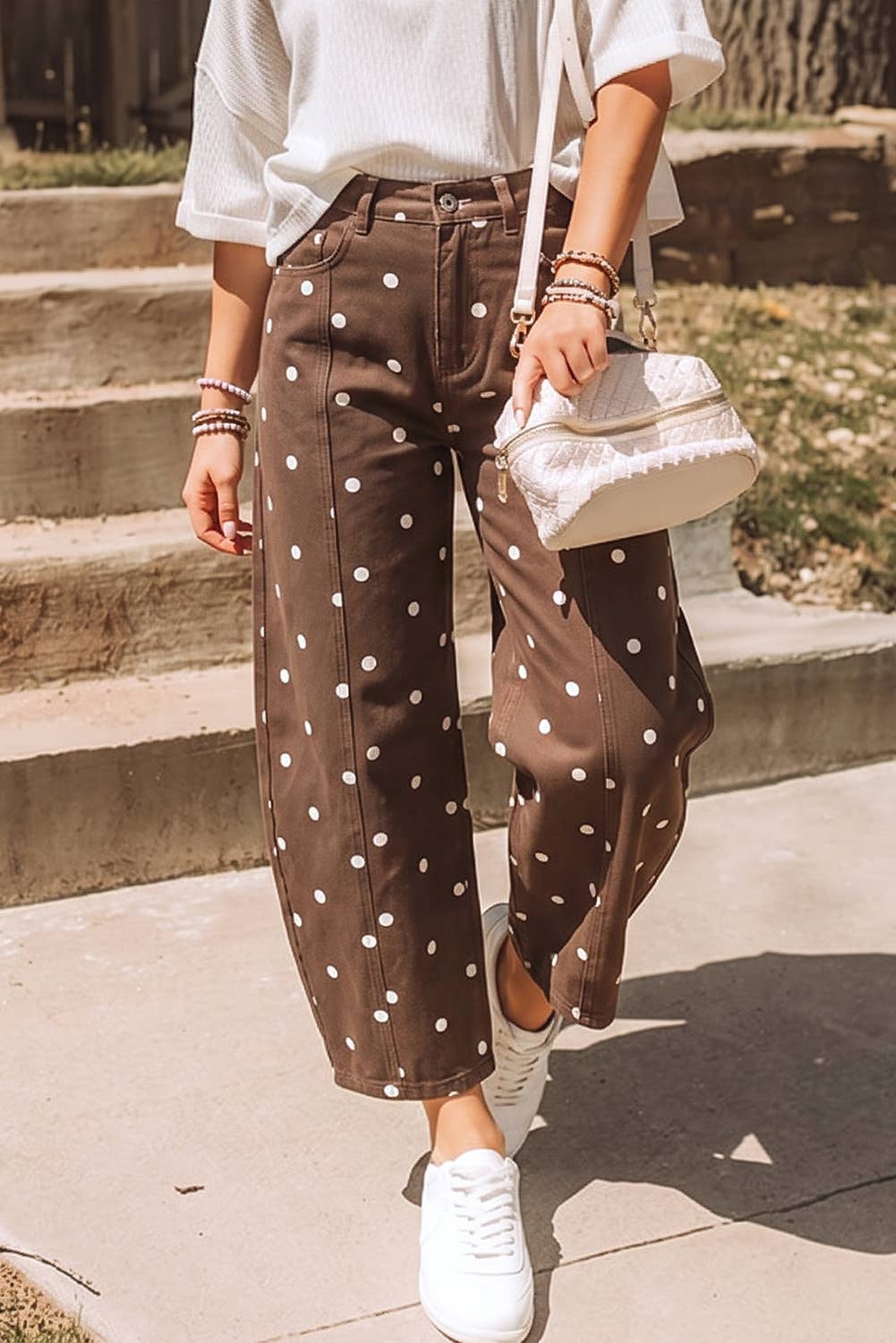 Polka Dot Detail Barrel Jeans
