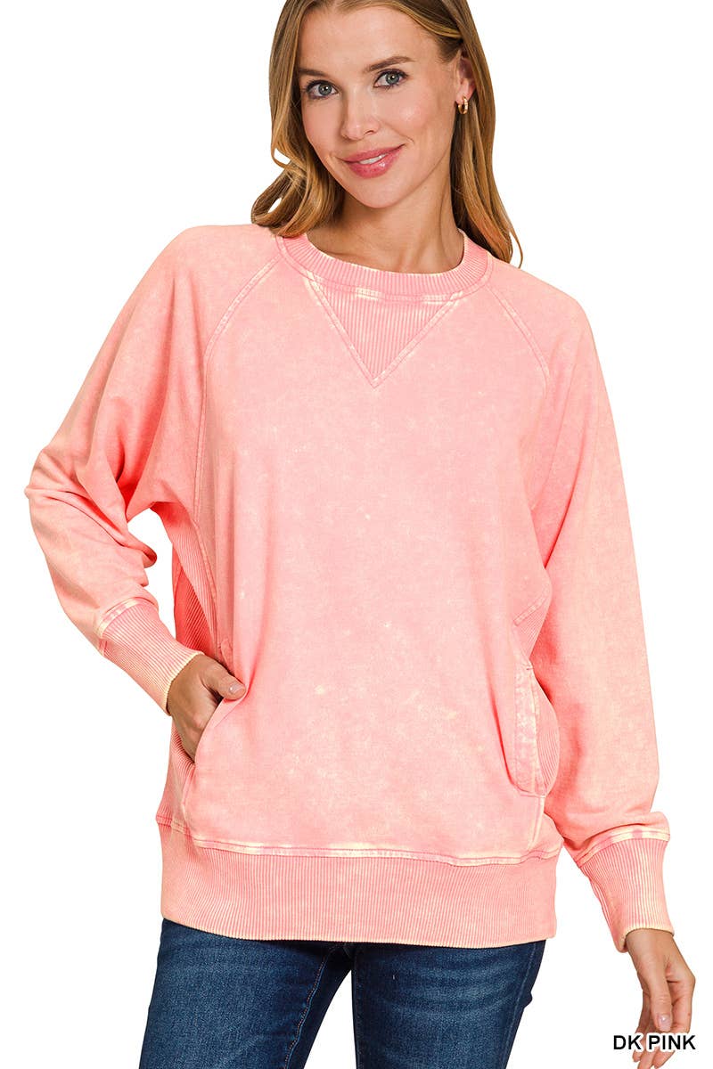 Acid Washed  Pullover With Pockets