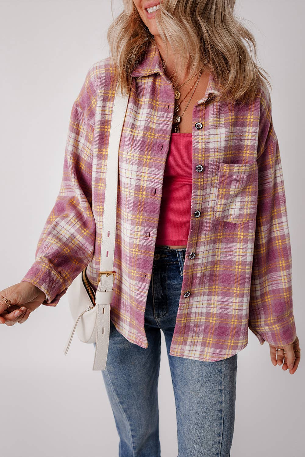 Plaid Chest Pocket Long Sleeve Shacket