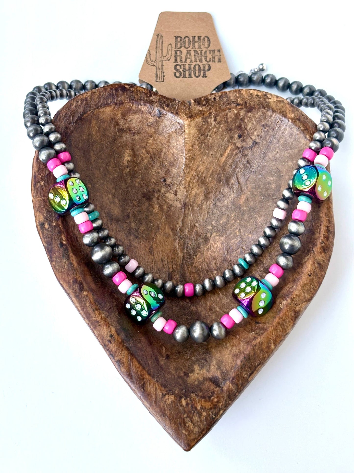 2 Layered Western Style Navajo Pearl Dice Ball Bead Necklace