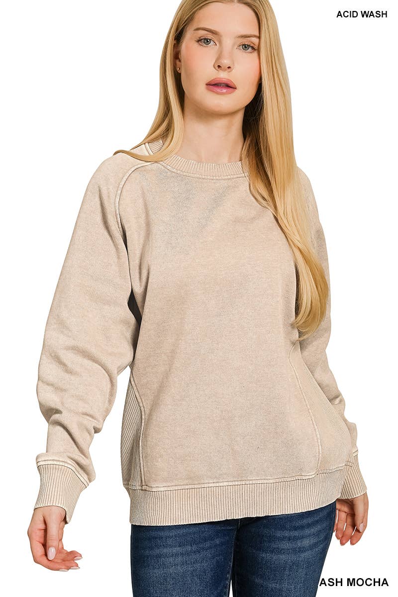 Acid Washed Fleece Side Rib Sweatshirts