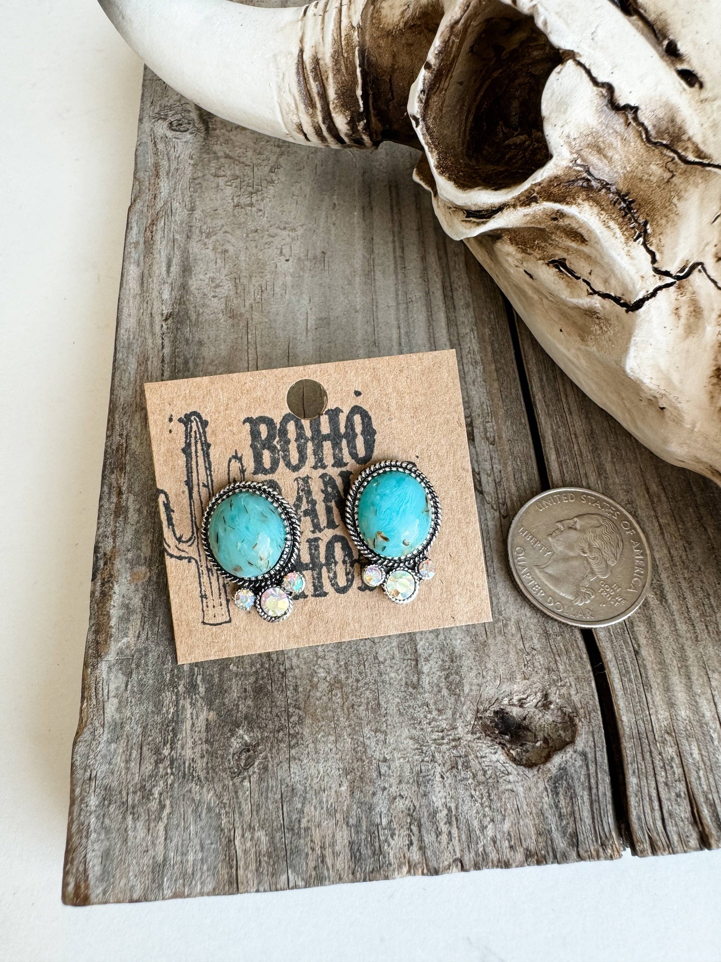 Western Oval Stone Stud Earrings