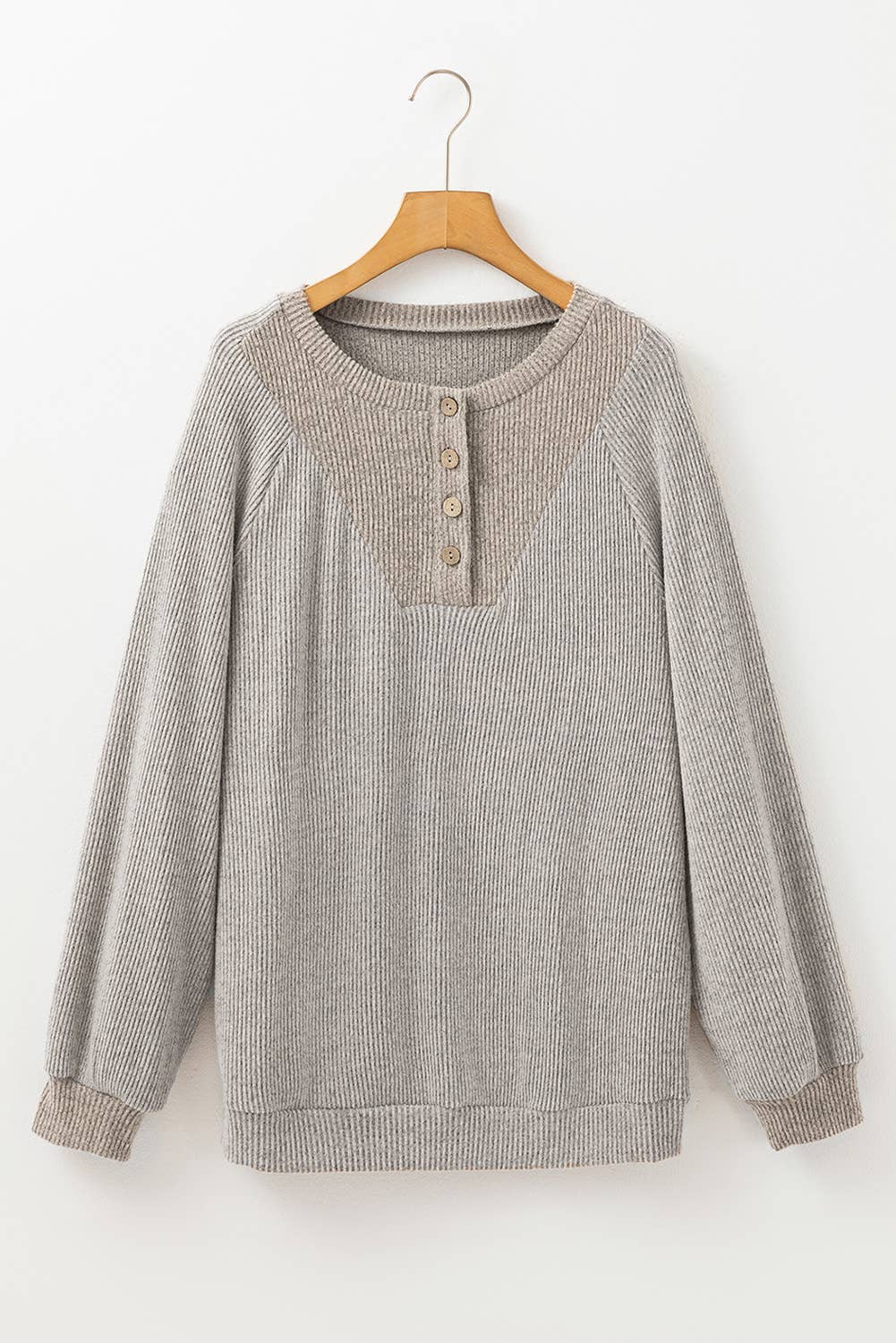 Ribbed Loose Fit Long Sleeve Top: Khaki