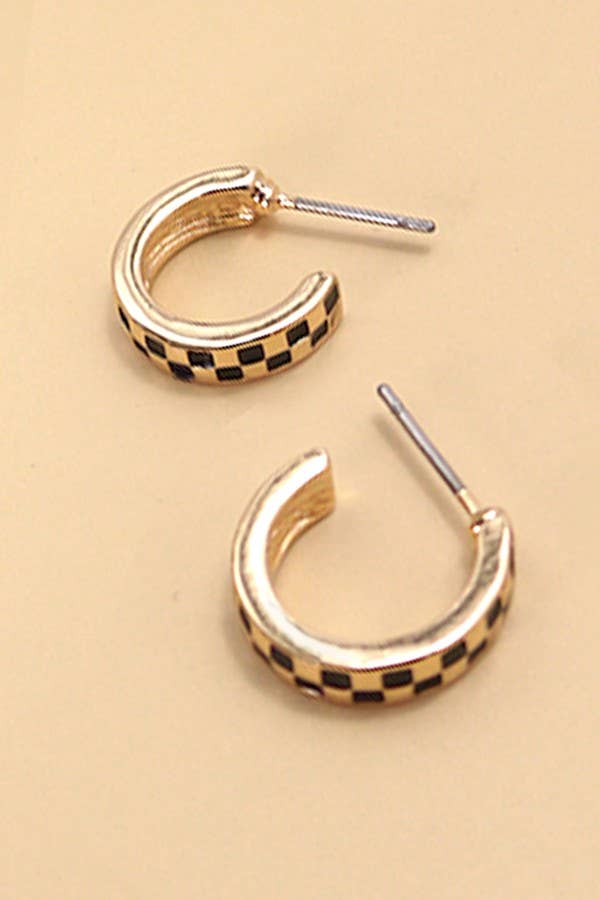 MINI CHECKERED HOOP  EARRINGS