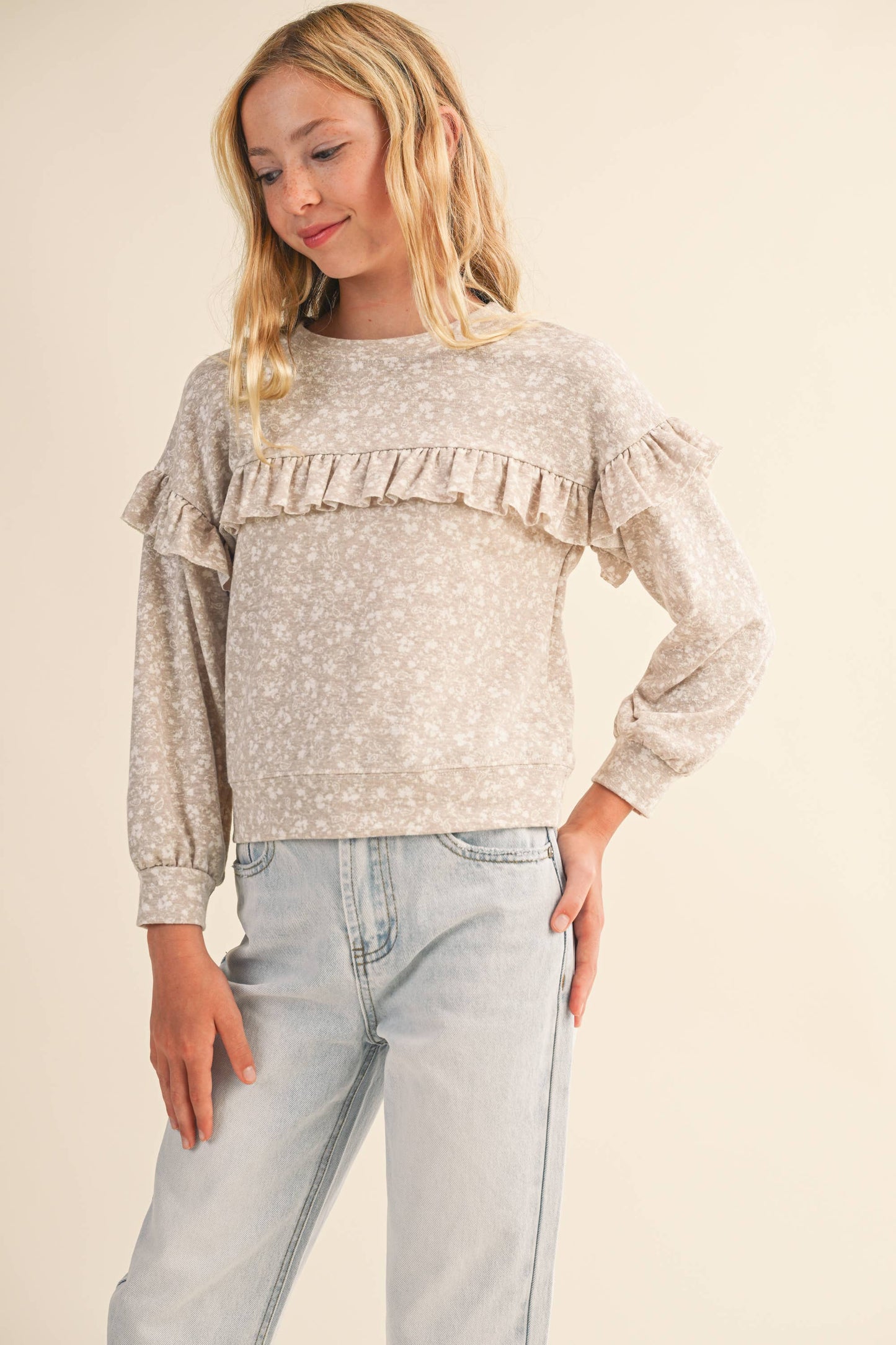 KIDS LITTLE GIRLS RUFFLE PRINT SWEATSHIRT