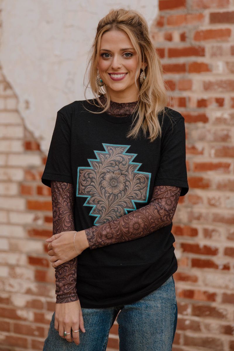 Bronzed Bloom Mesh Top