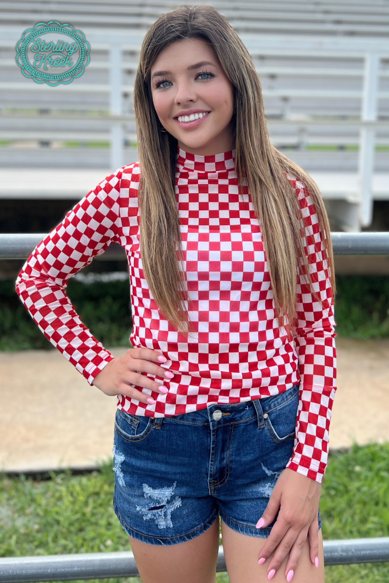 Red Checkered Mesh Top