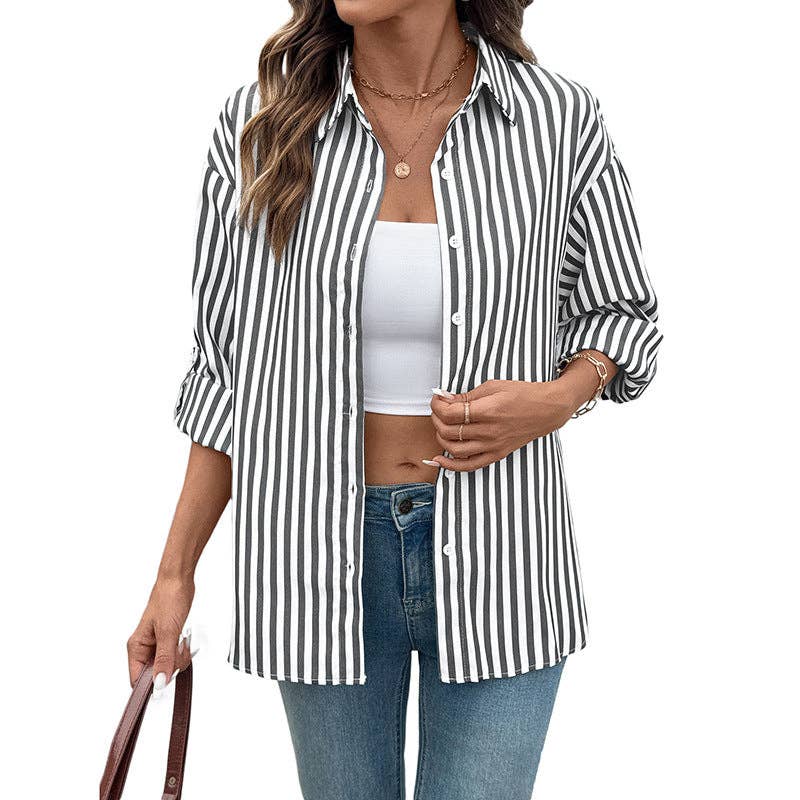 Black&White Striped Button Down Shirt