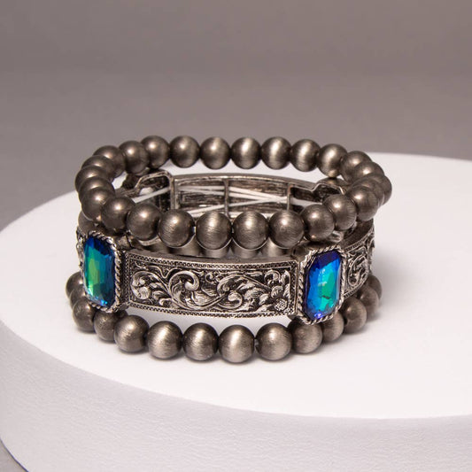 3 Pc Western Crystal Stretch Bracelet