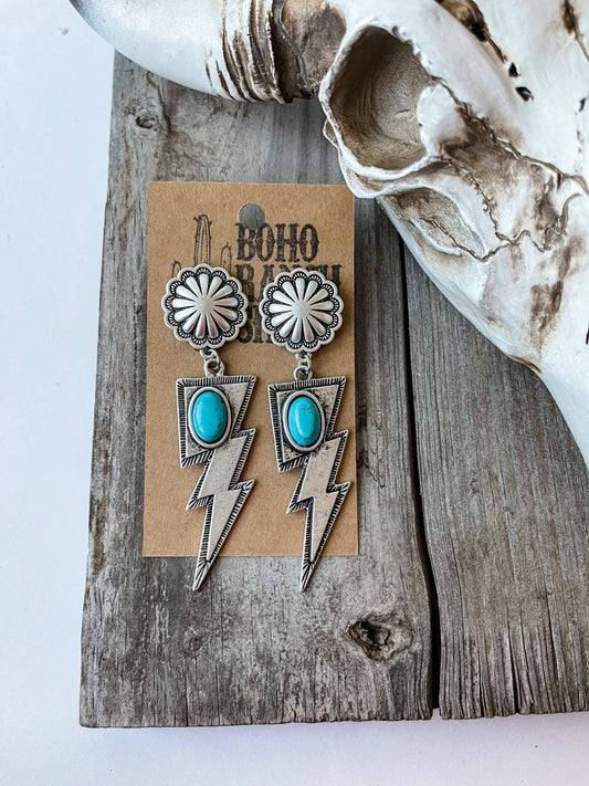 Stone Lightning Bolt Thunder w/ Color Natural Stone Earrings