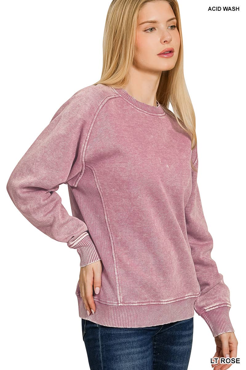 Acid Washed Fleece Side Rib Sweatshirts