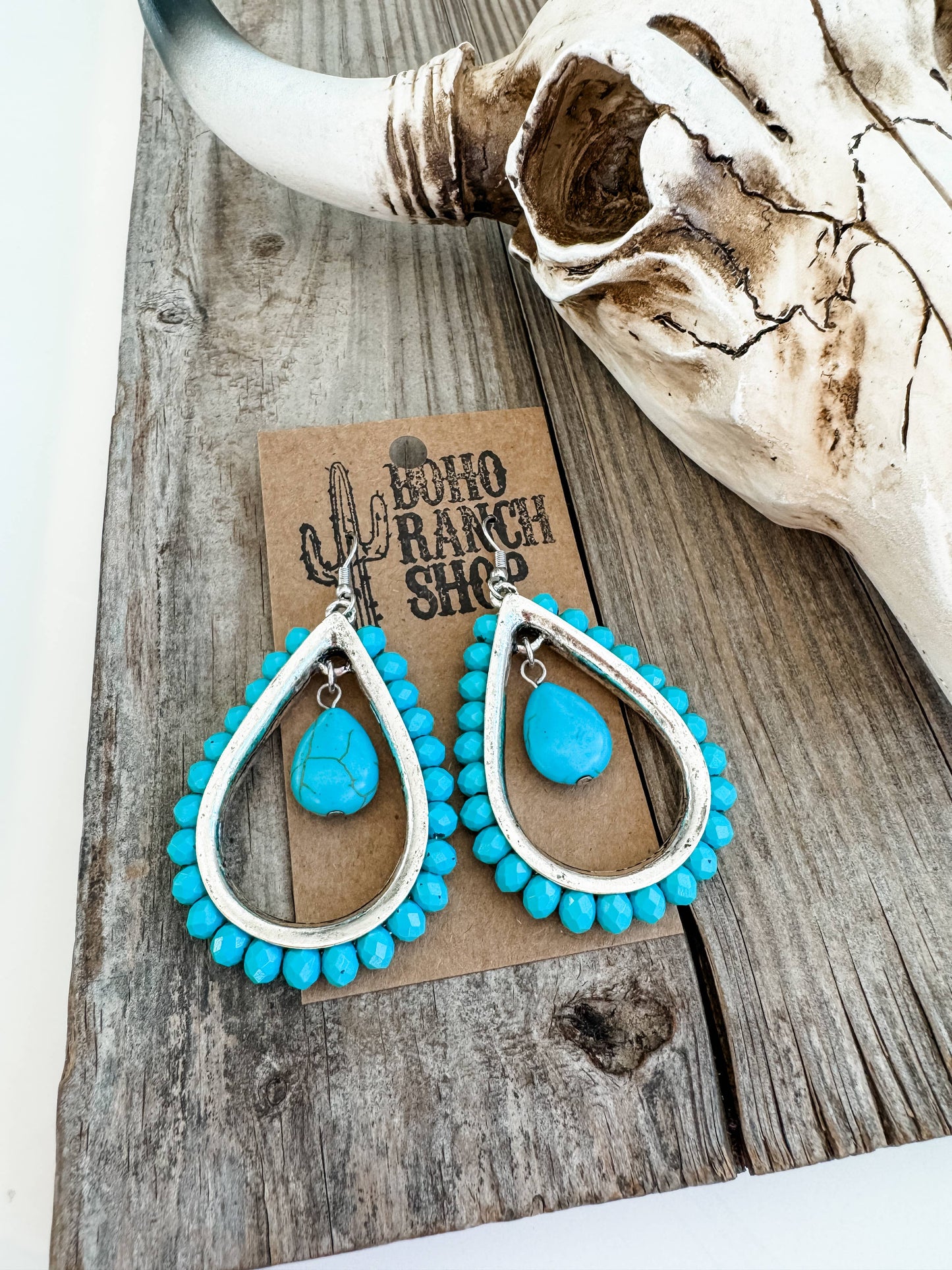 Western Turquoise Teardrop Dangle Earrings