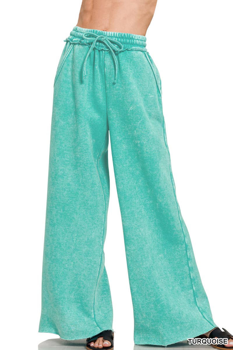 Acid Wash Fleece Sweatpants With Pockets