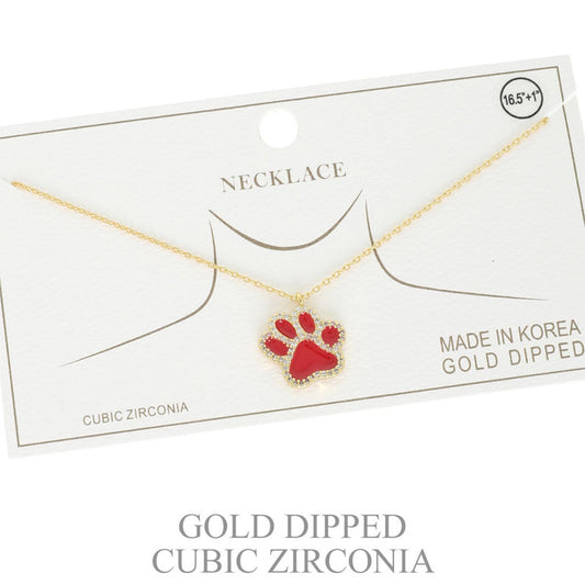 Gameday Gold Plated CZ Paw Stud Necklace