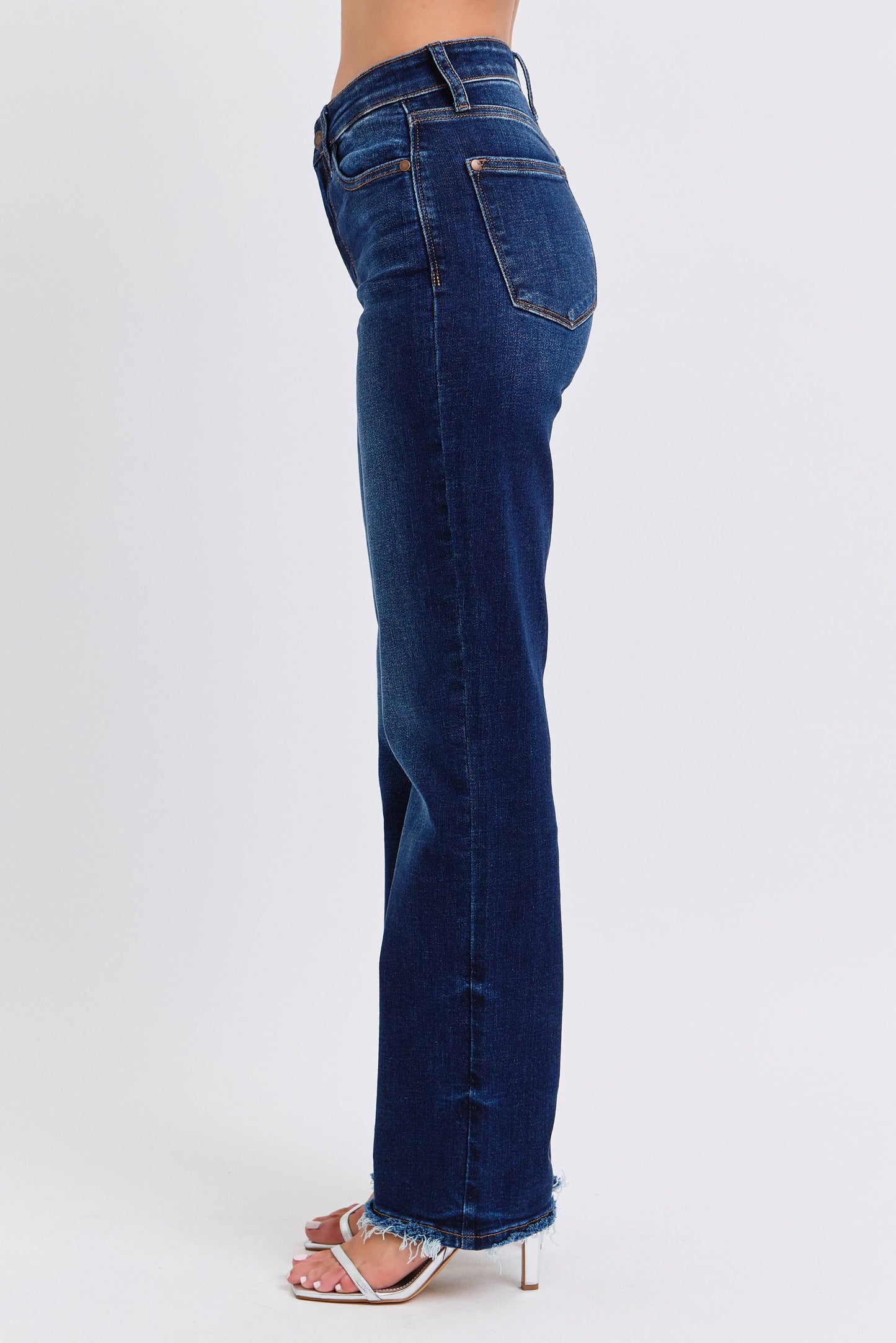 Judy Blue Mid Rise Straight Leg with Fray Hem