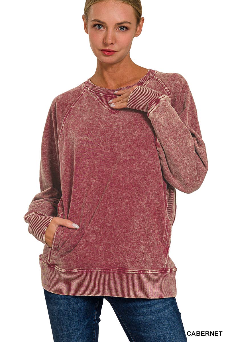 Acid Washed  Pullover With Pockets