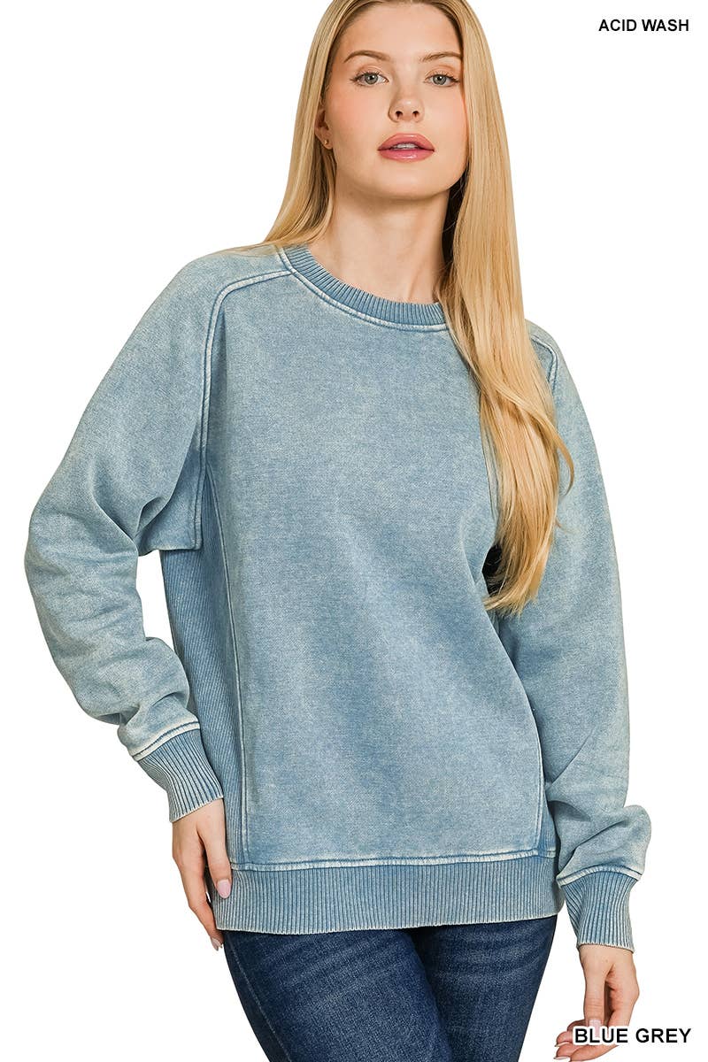 Acid Washed Fleece Side Rib Sweatshirts