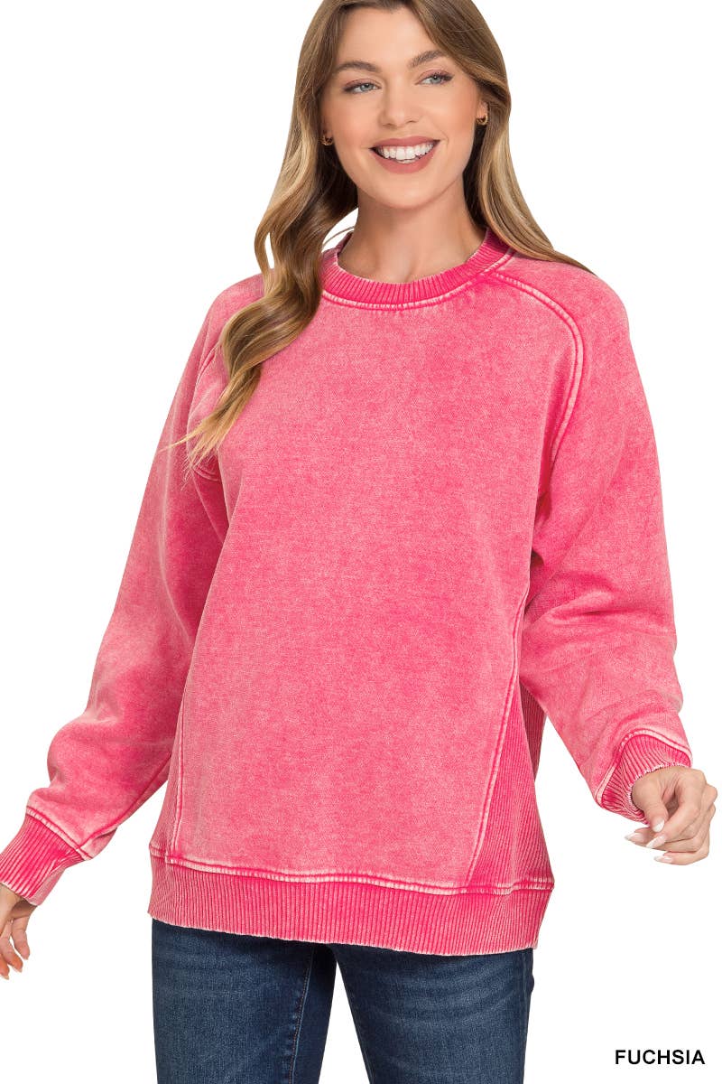 Acid Washed Fleece Side Rib Sweatshirts