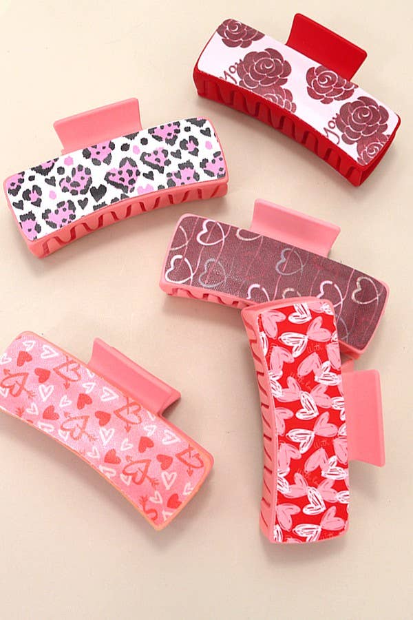 VALENTINE'S GIFT RECTANGLE HEART HAIR CLAW CLIPS