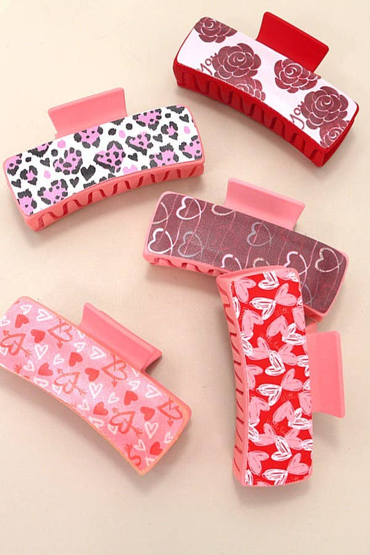 VALENTINE'S GIFT RECTANGLE HEART HAIR CLAW CLIPS