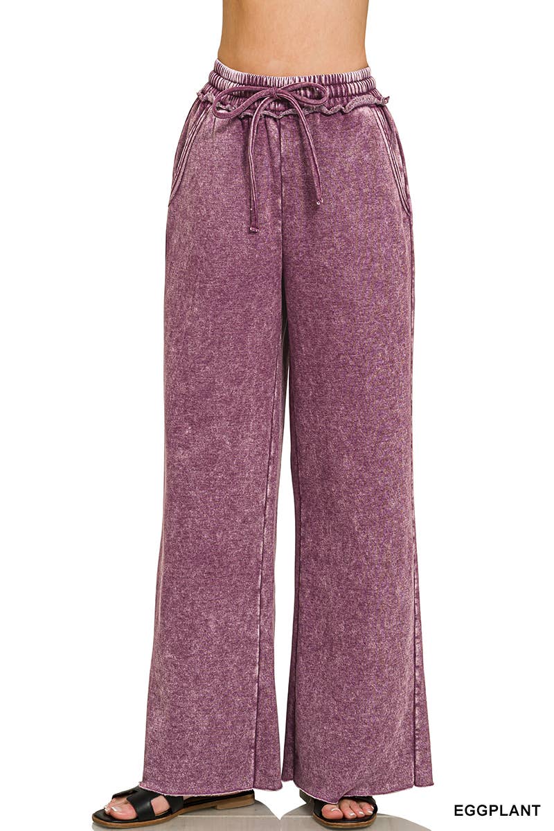 Acid Wash Fleece Sweatpants With Pockets