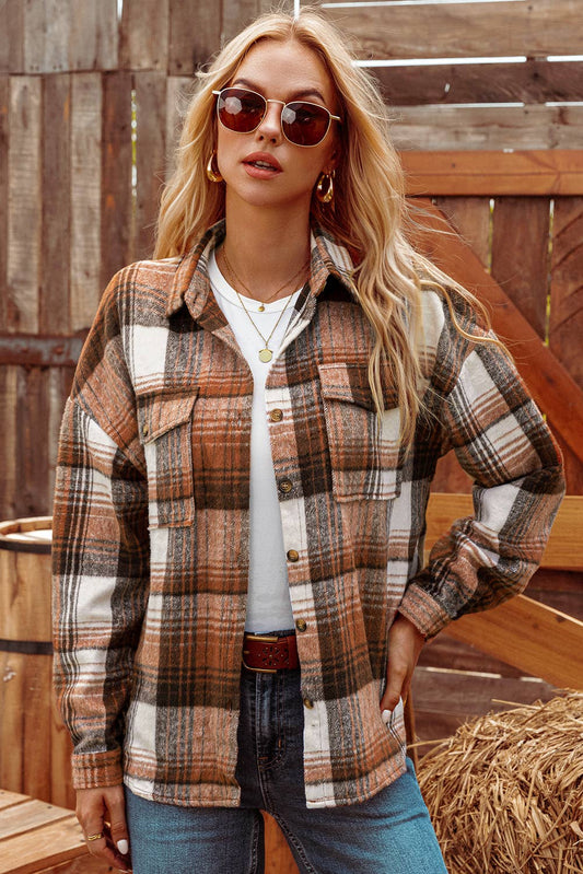 Fall  Plaid Flap Pockets Shacket