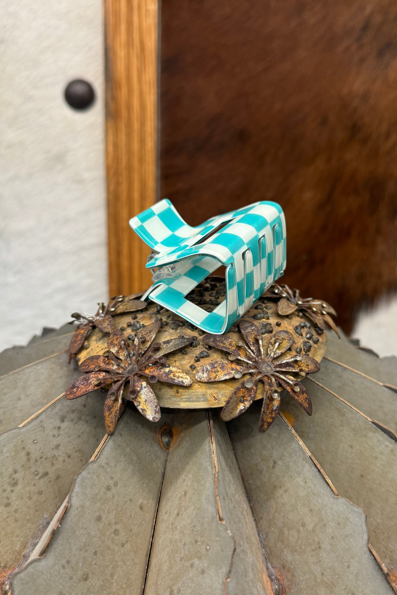 Mini Checked Turquoise Clip