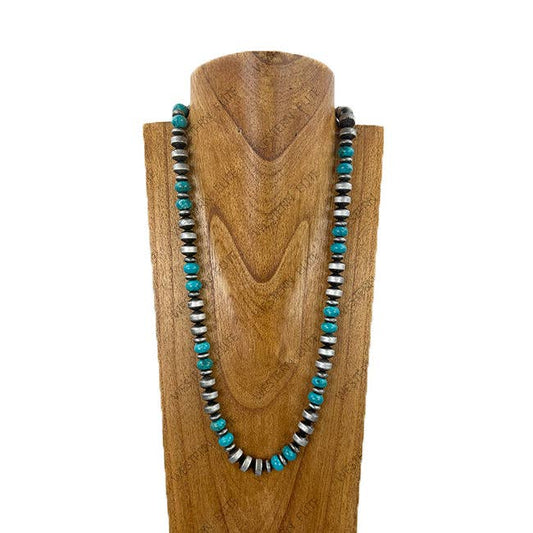 Silver Navajo Pearl with blue turquoise stone beads Necklace