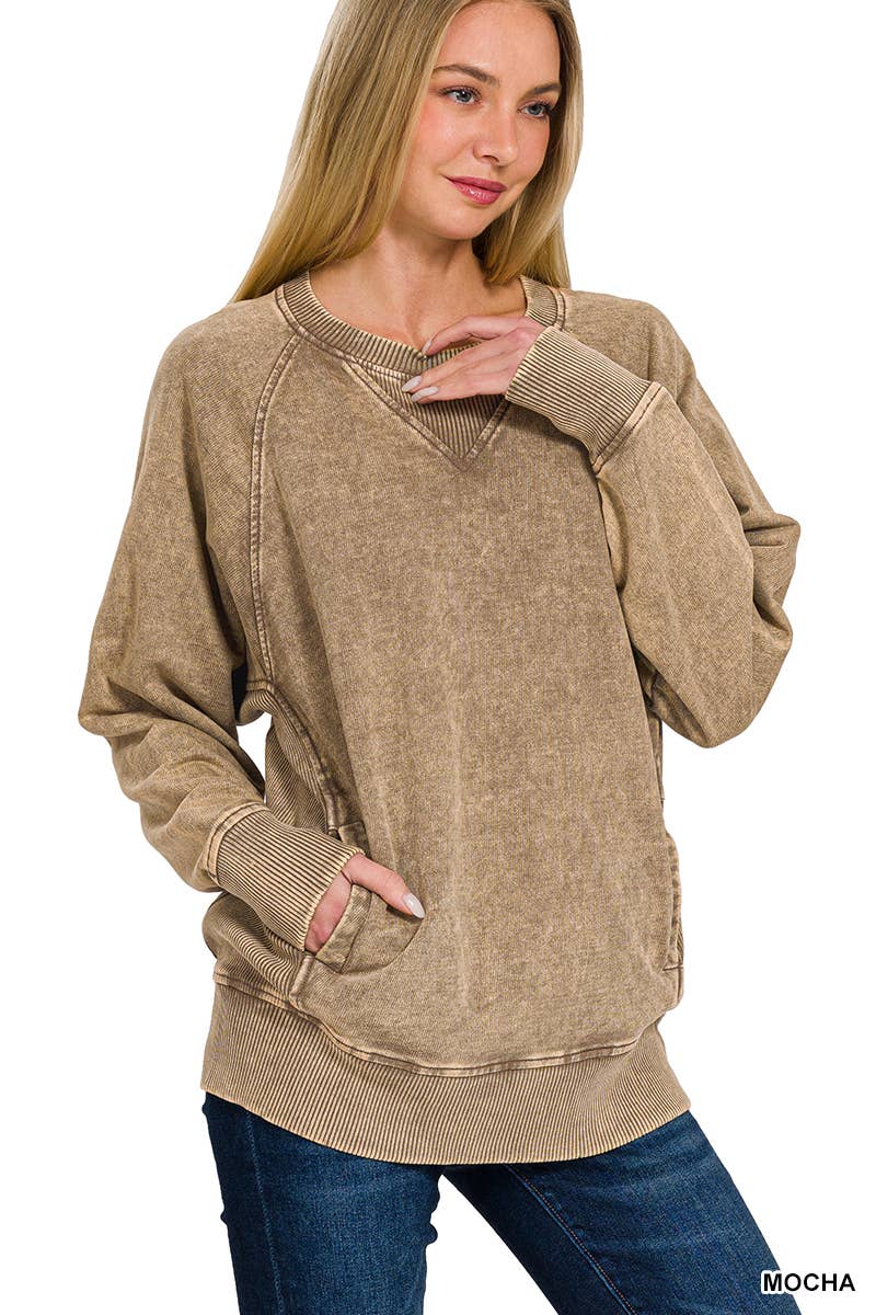Acid Washed  Pullover With Pockets