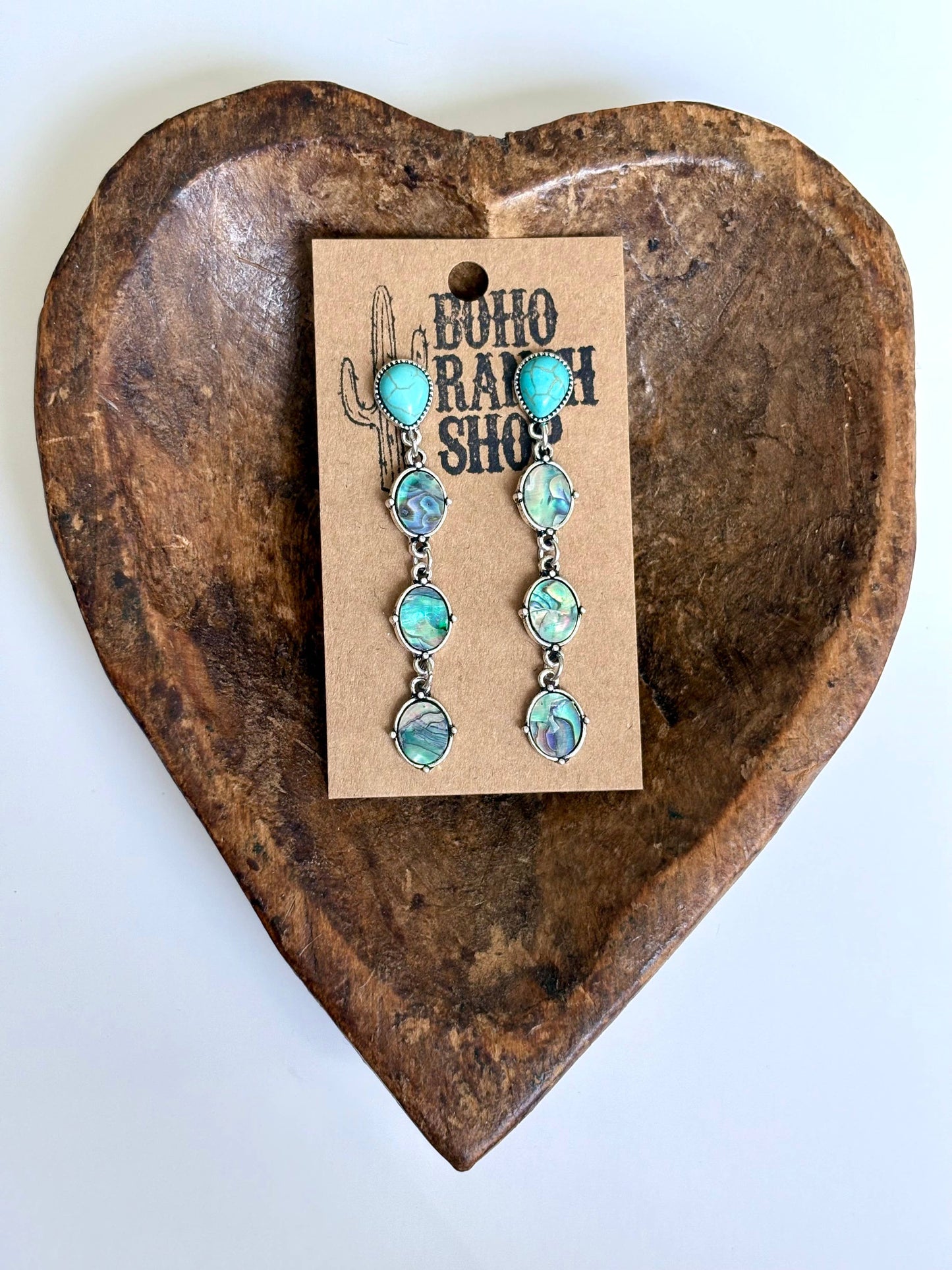 Turquoise Stone & Mother of Pearl 4 Tier Post Drop Earrings