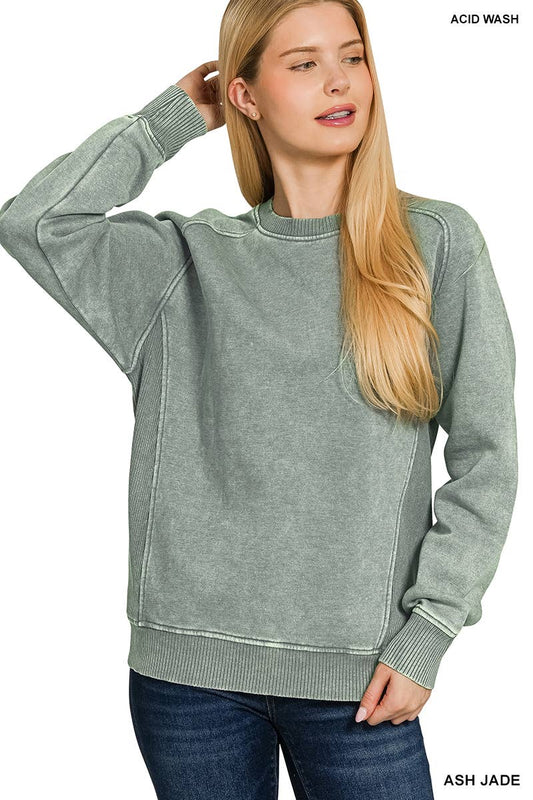 Acid Washed Fleece Side Rib Sweatshirts