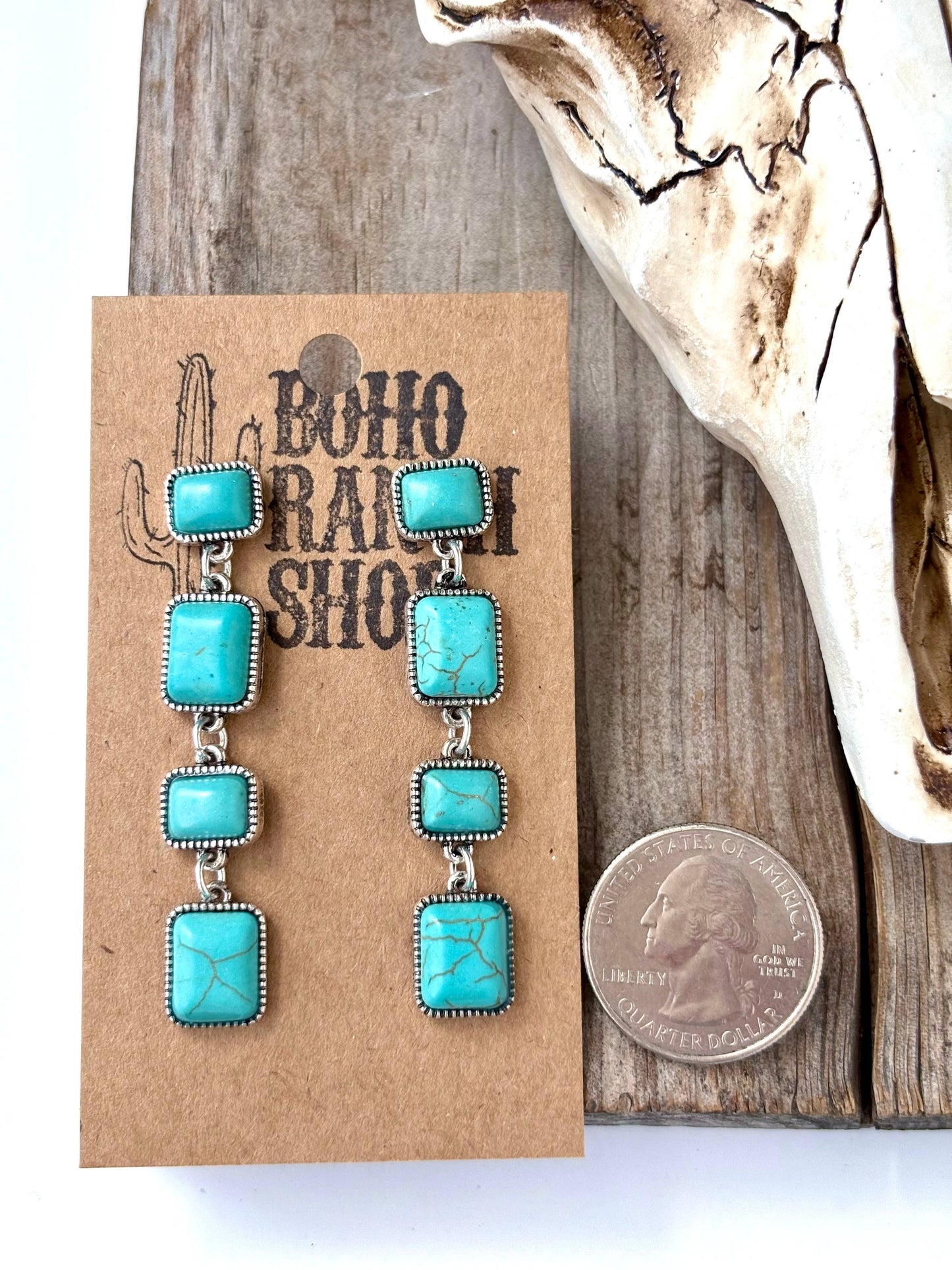 4 Tier Western Style Turquoise Stone Post Drop Earrings