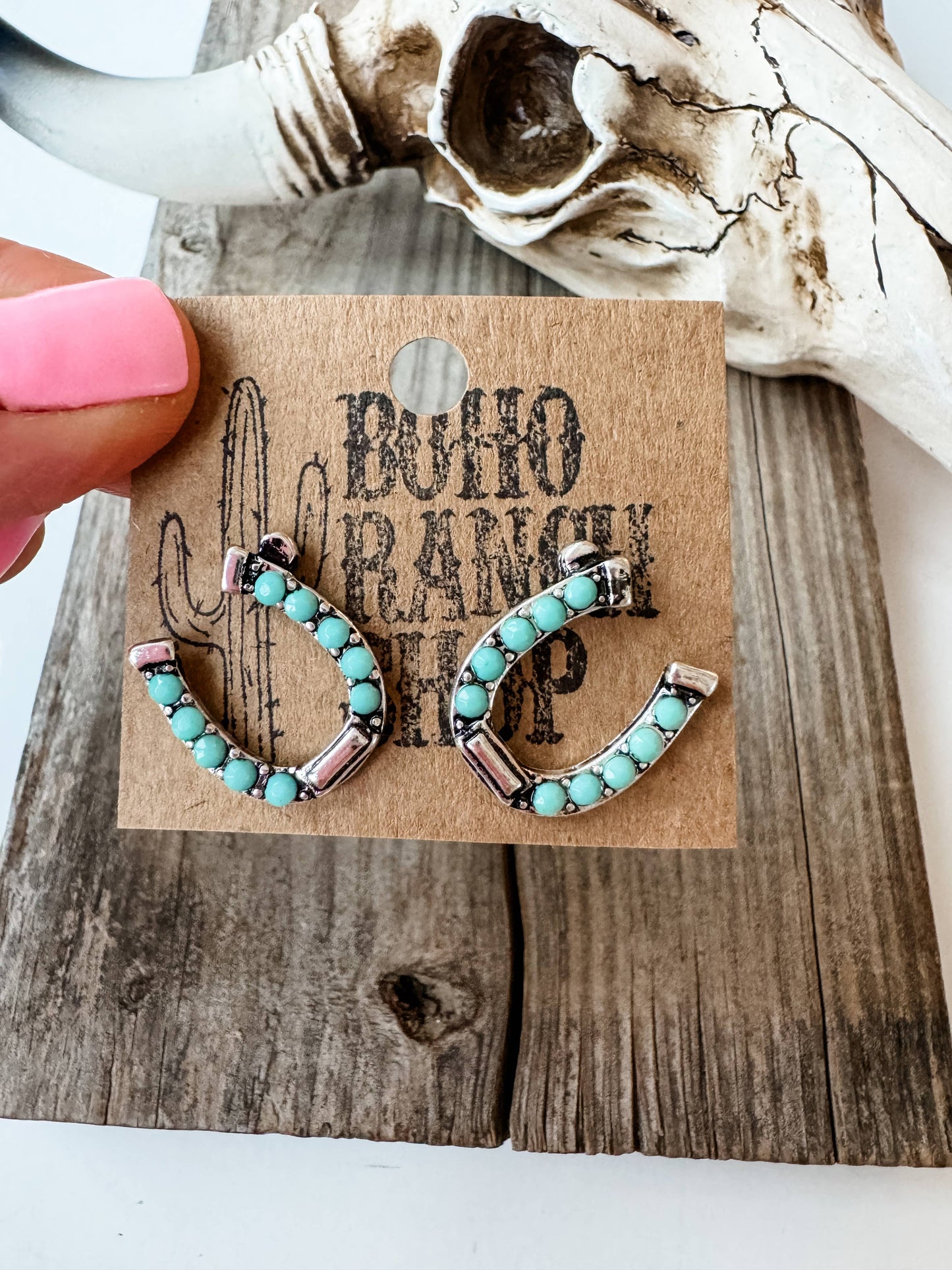 Western Horseshoe Stud Rhinestone Earrings