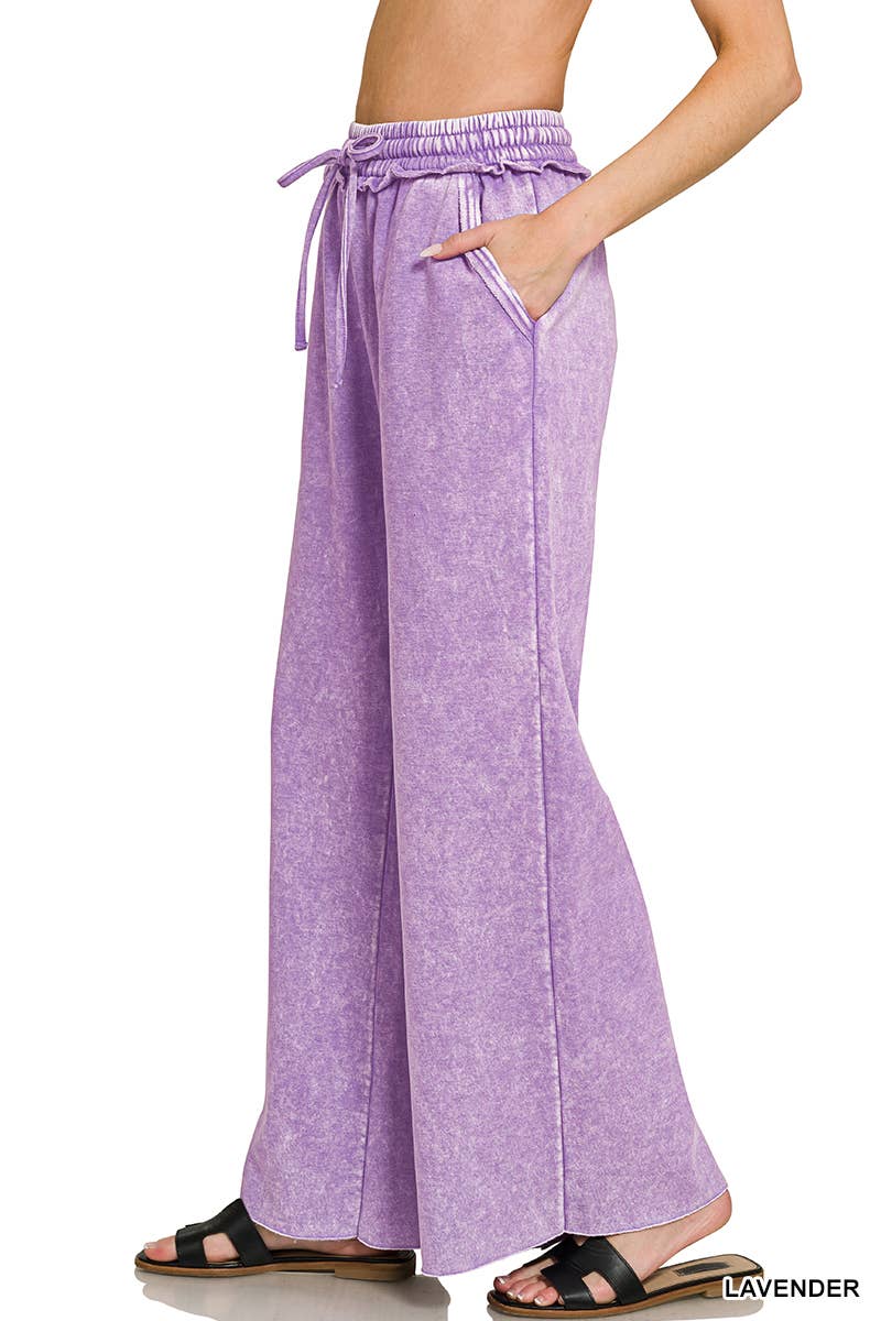 Acid Wash Fleece Sweatpants With Pockets