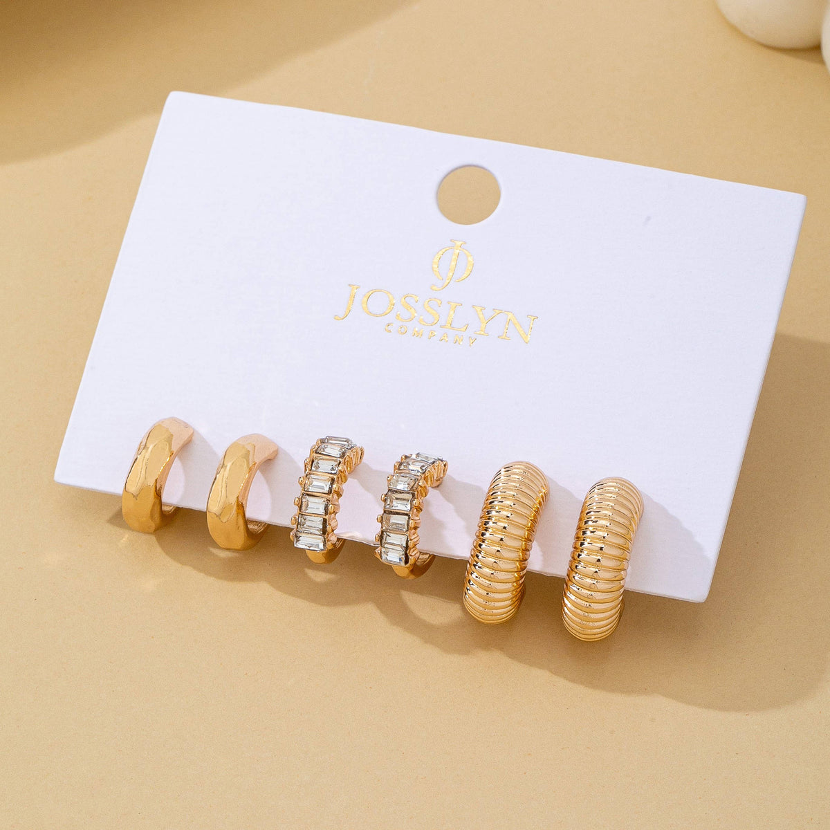 Rhinestone Textured Hoop Earring Set