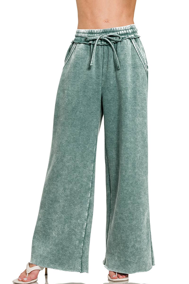 Acid Wash Fleece Sweatpants With Pockets