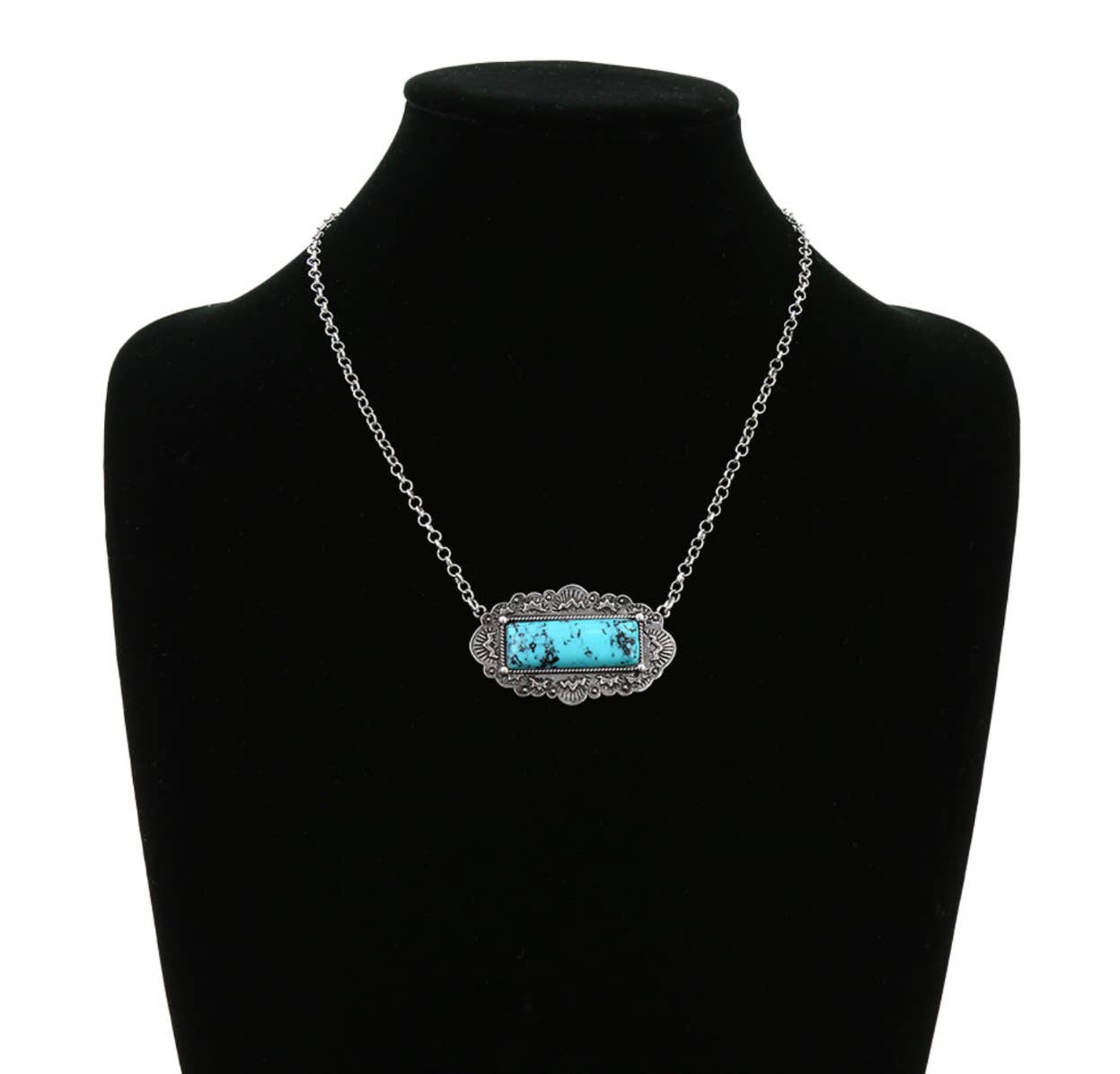 Western Rectangle Stone Pendant Necklace