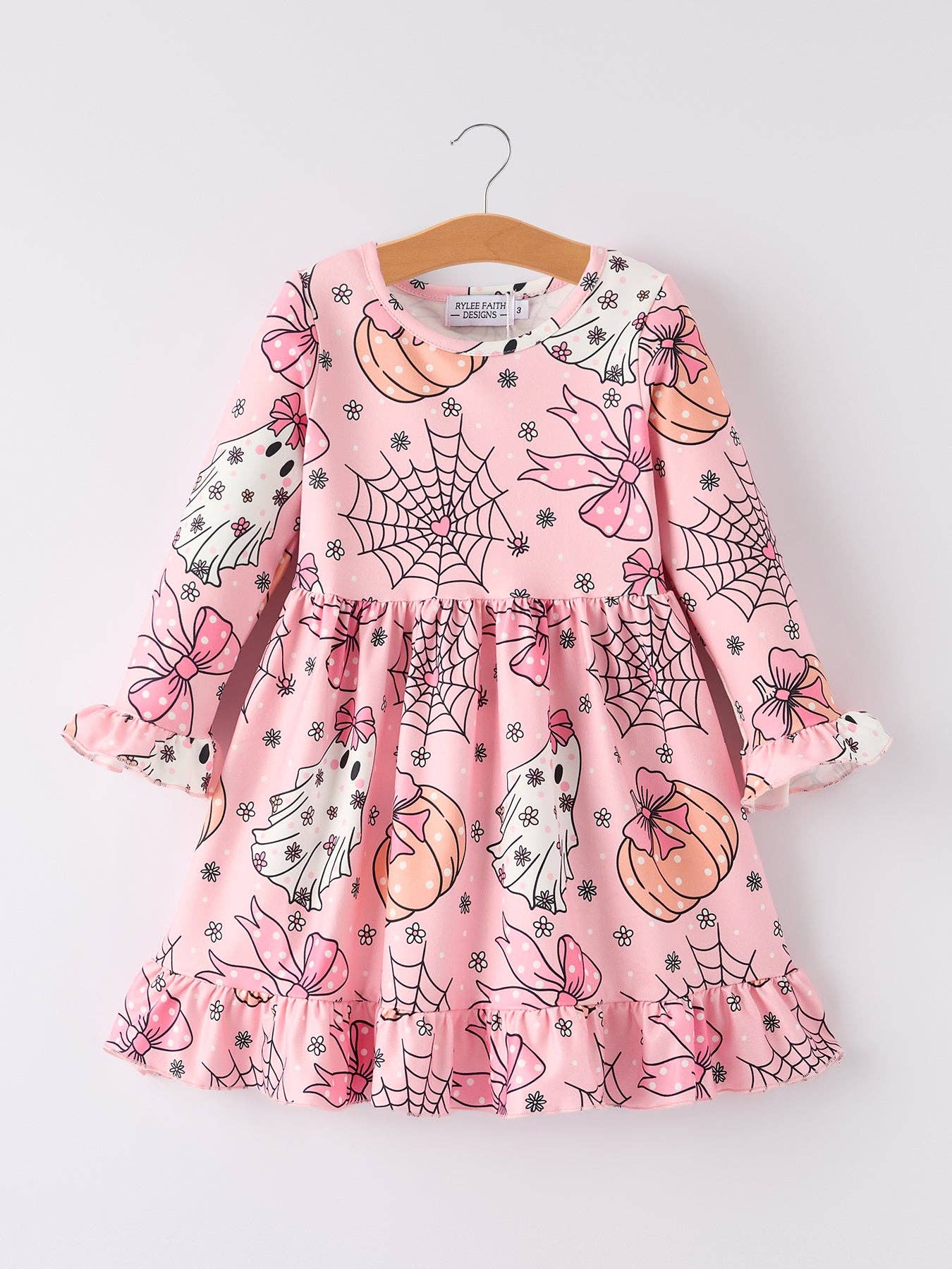 Halloween Ghost Pumpkin Print Ruffled Cuffs Long sleeve Dress