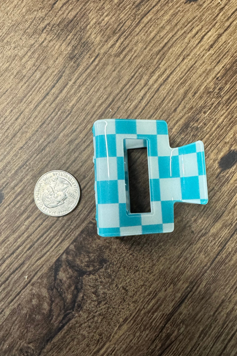 Mini Checked Turquoise Clip