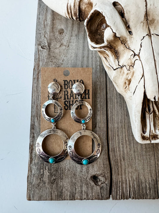 Western Circle Drop Stud Earrings