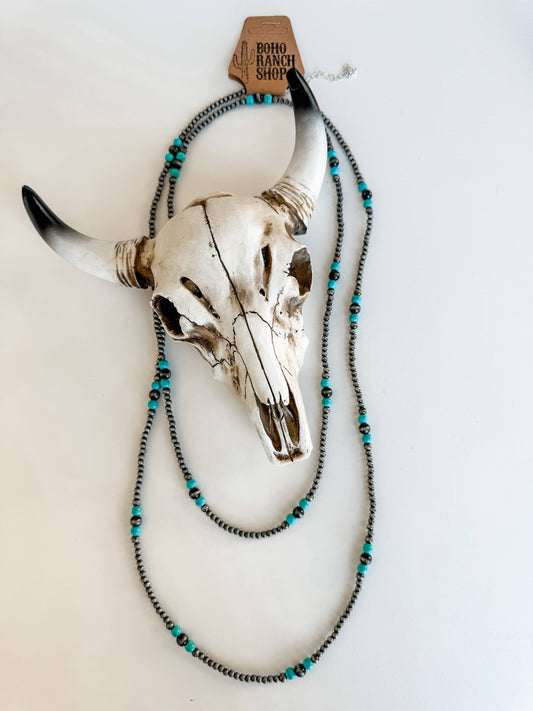 60″ Navajo Style Pearl and Bead Necklace