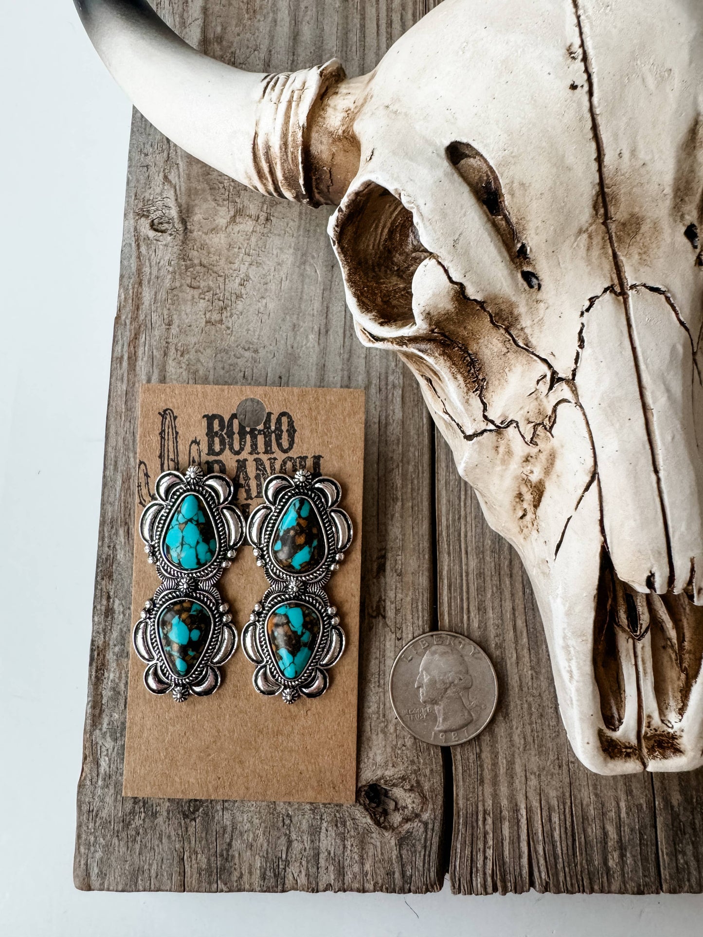 Western Double Teardrop Stone Earrings