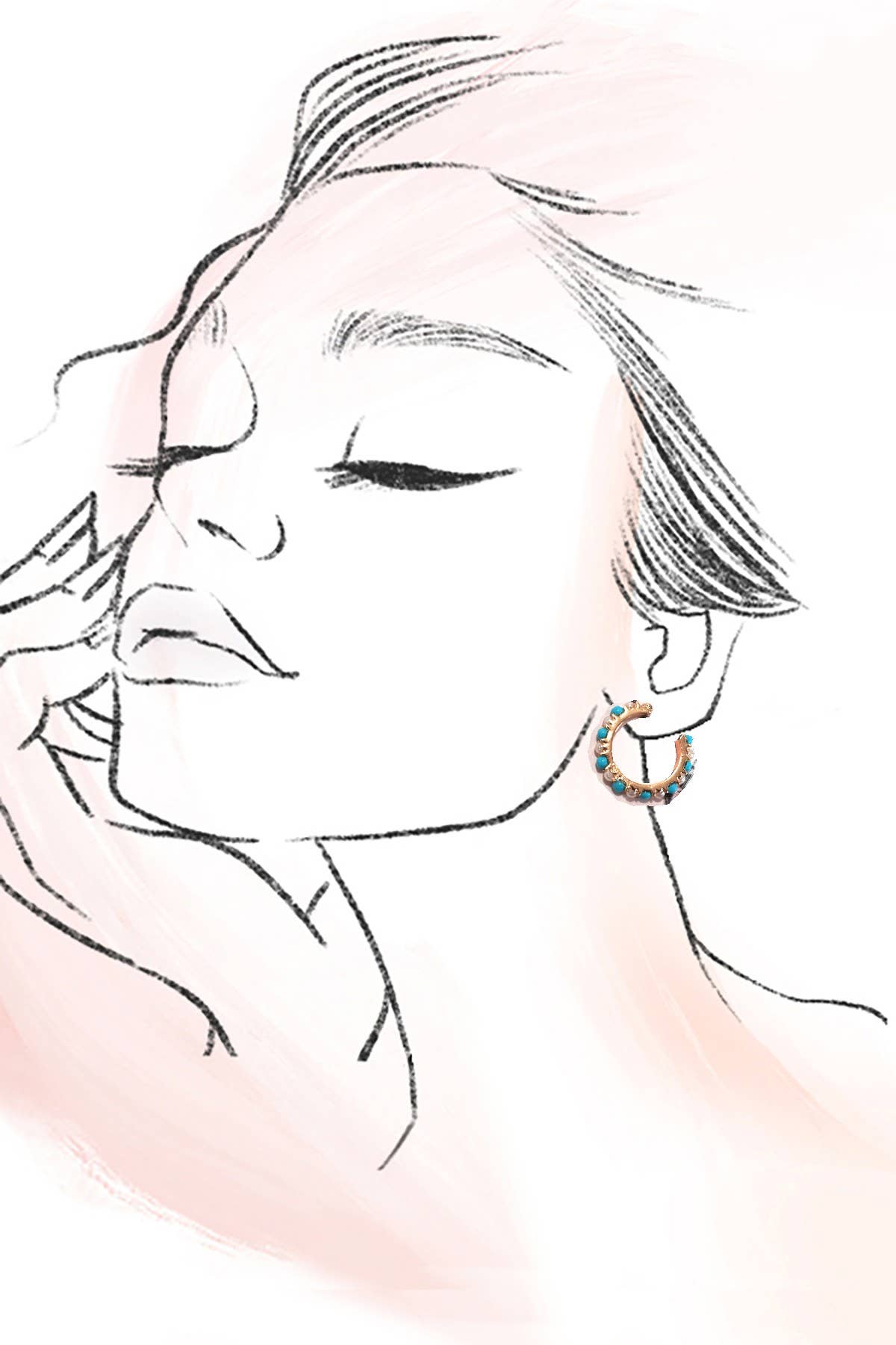 LINK DIAMOND CUT TURQ PEARL TRIO HOOP EARRING SETS