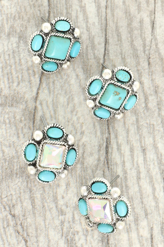 Western Jeweled Rhombus Post Earrings